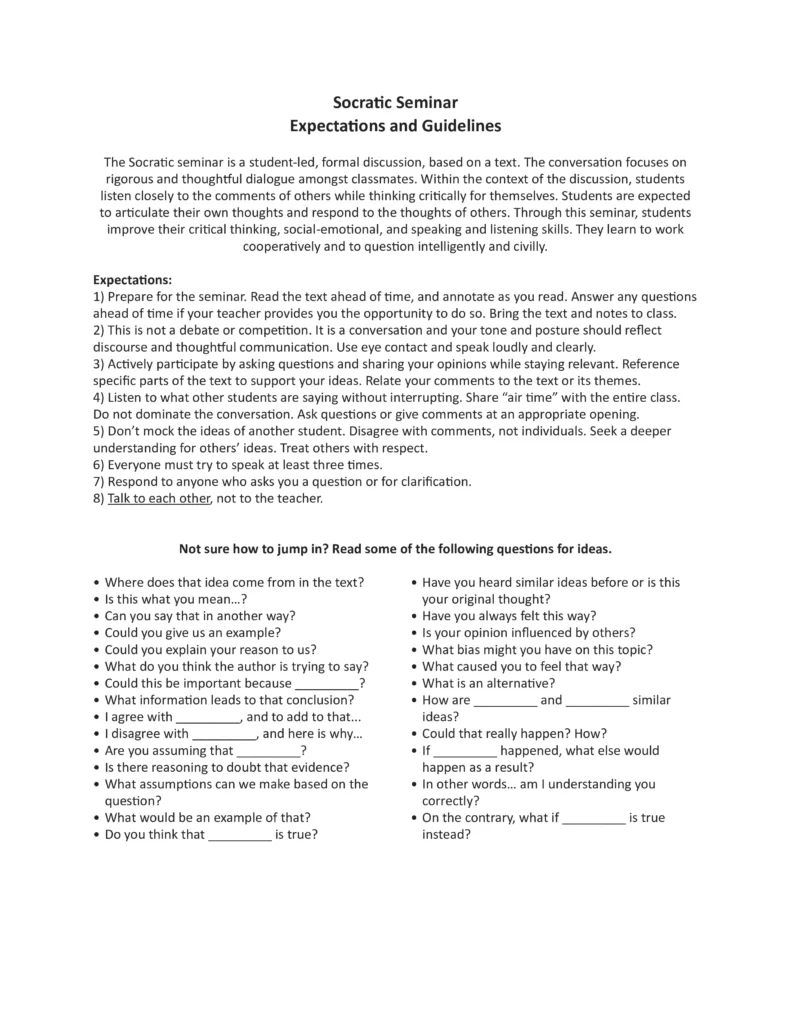 socratic seminar expectations and guidelines