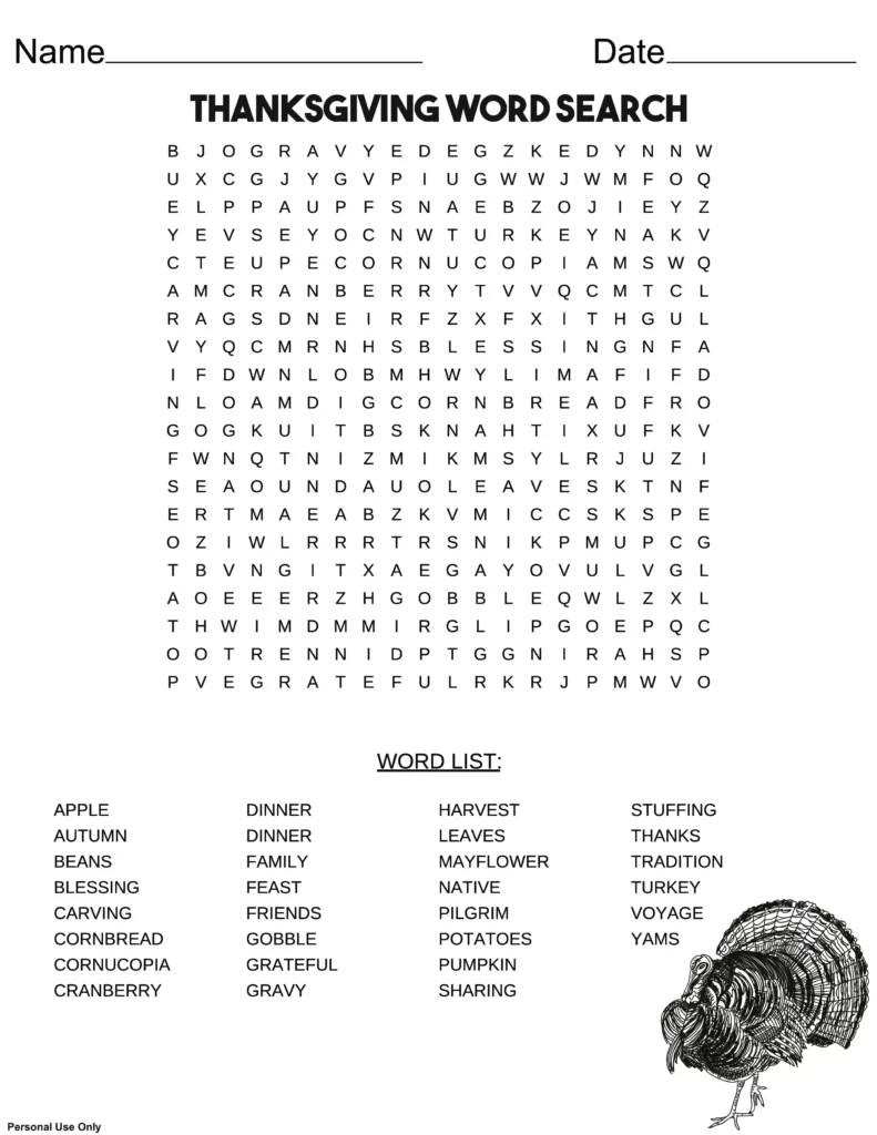 thanksgiving word search