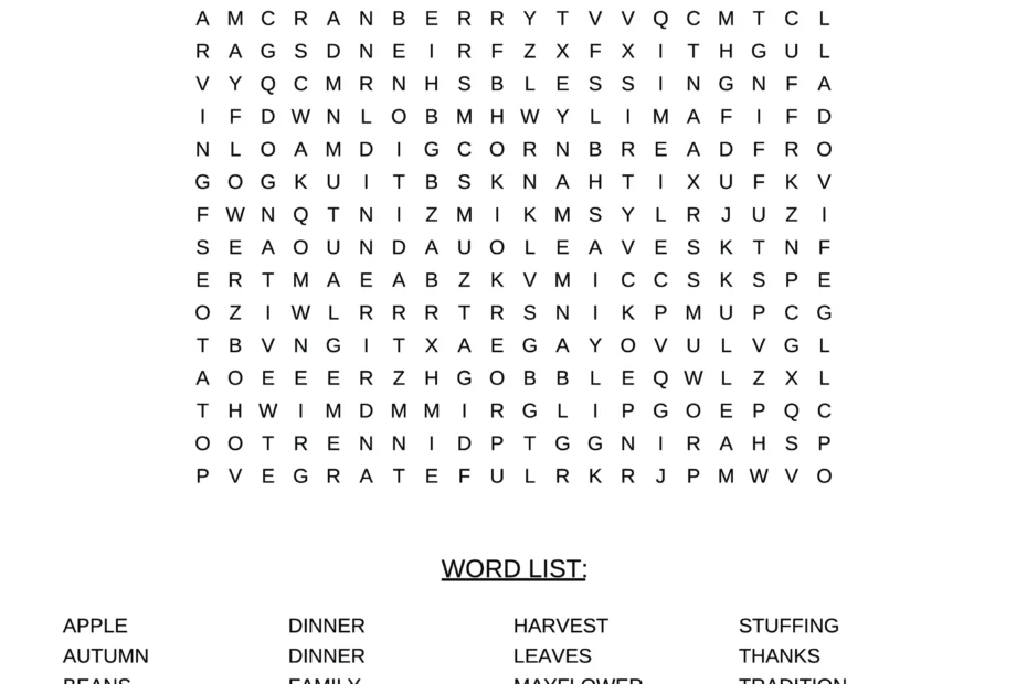 thanksgiving word search