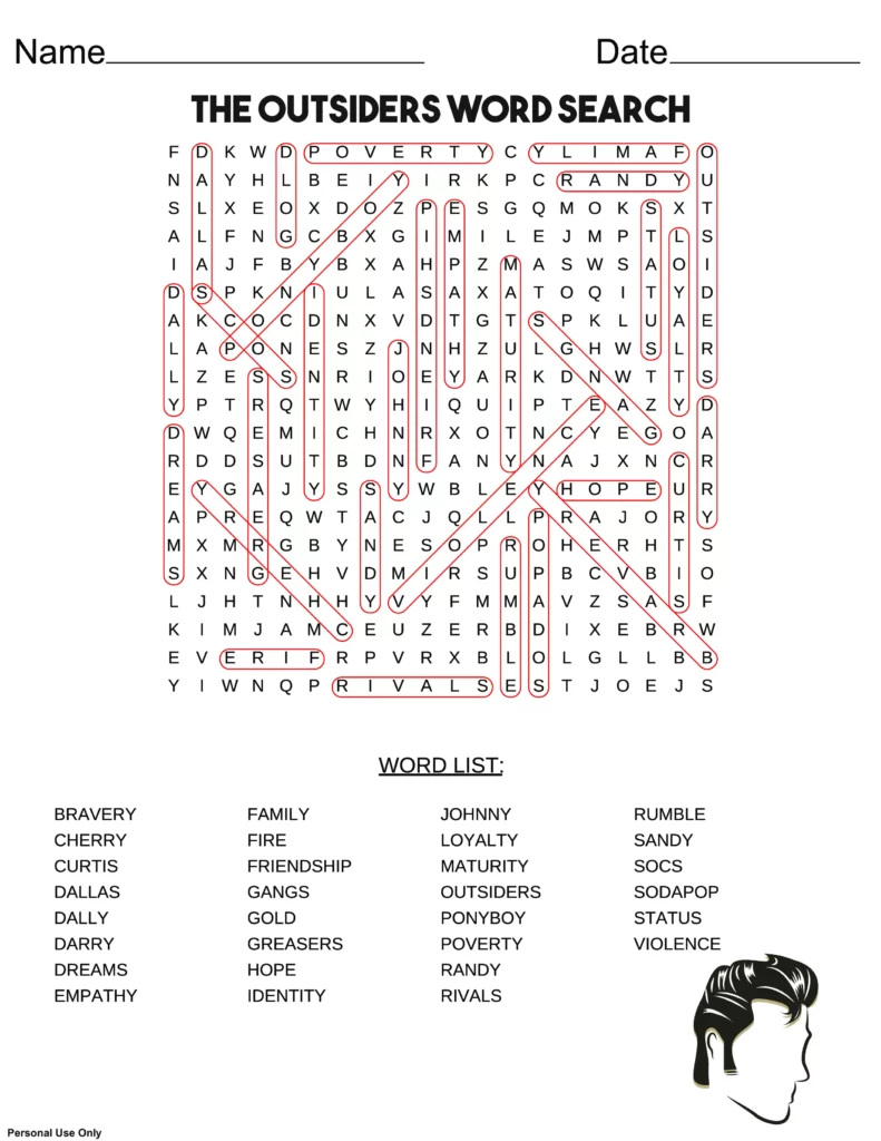 The Outsiders Word Search Free Printable PDF