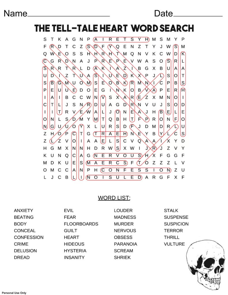 the tell tale heart word search answer key