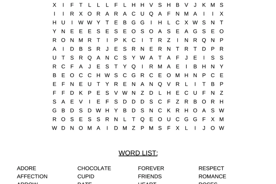 valentines day word search