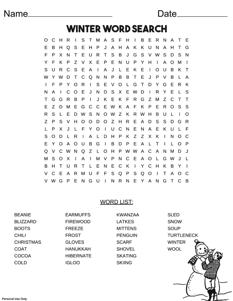 winter word search